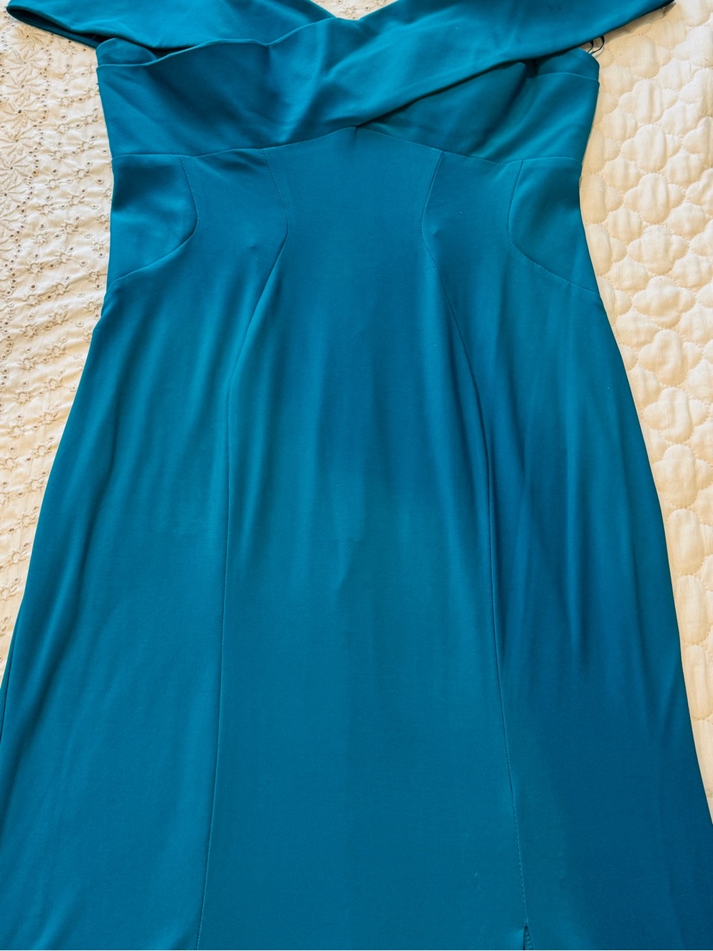 NW Nightway Teal/Turquoise Off-Shoulder Fit & Flare Formal Dress Size 10P Petite